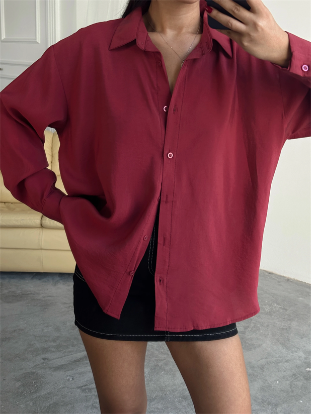 Oversize Modal Gömlek - Bordo