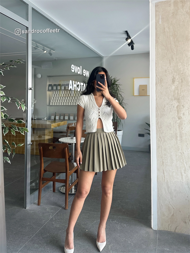 Pliseli Şort Etek Haki Yeşil - Haki Yeşil