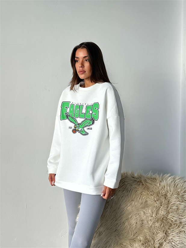 Eagles Üç İplik Oversize Sweat Beyaz - Beyaz