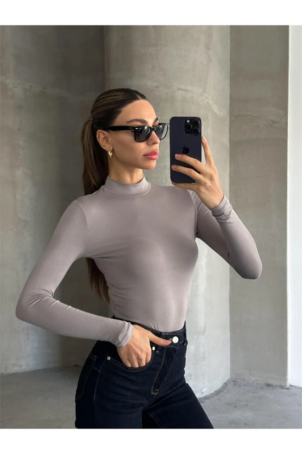 Dik Yaka Balıkçı Bluz Füme - Füme