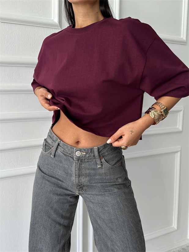 Oversize Basic Crop - Bordo