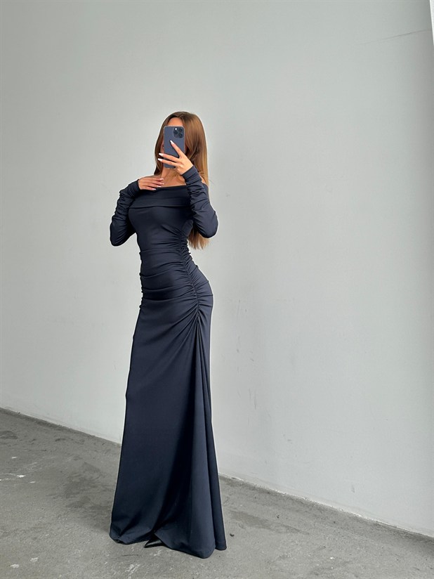 Madonna Yaka Uzun Elbise Füme - Füme