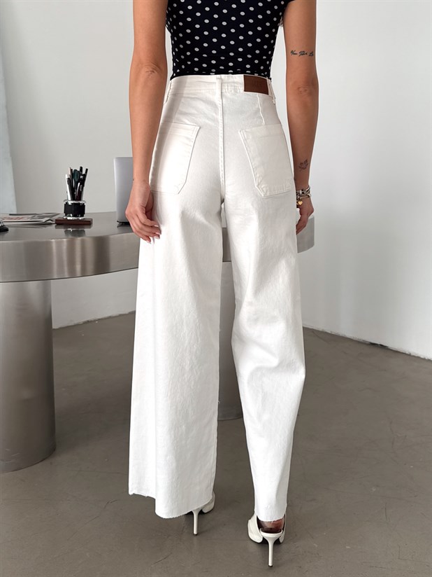 Çift Cep Palazzo Jean - Ekru