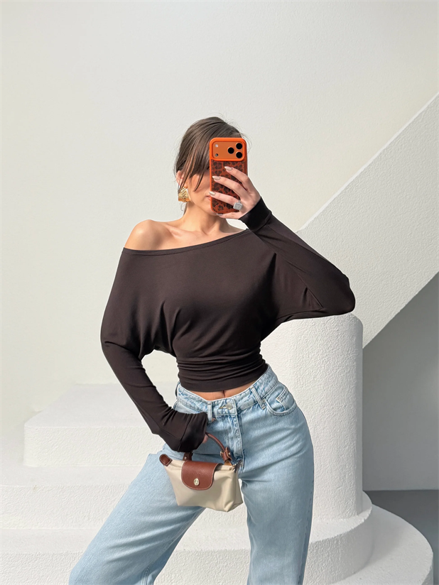 Yarasa Kol Transparan Bluz - Kahve