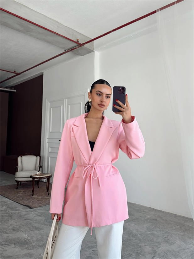 Bağlama Detay Ceket - Pudra Pembe
