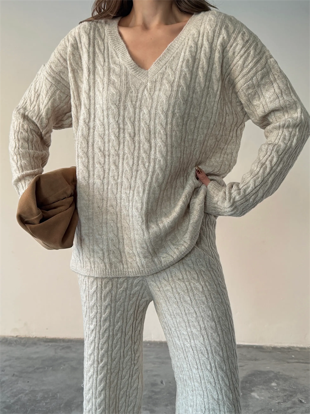 Saç Örgü Triko Takım - Taş