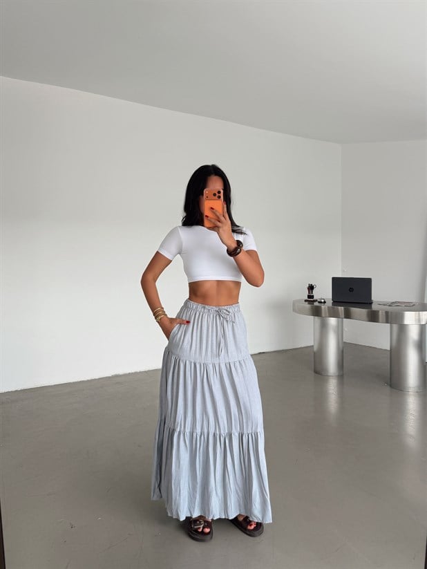 Katlı Maxi Etek - Gri