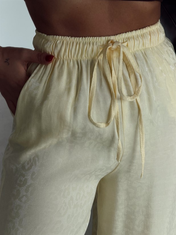 Desenli Parlak Keten Pantolon - Sarı