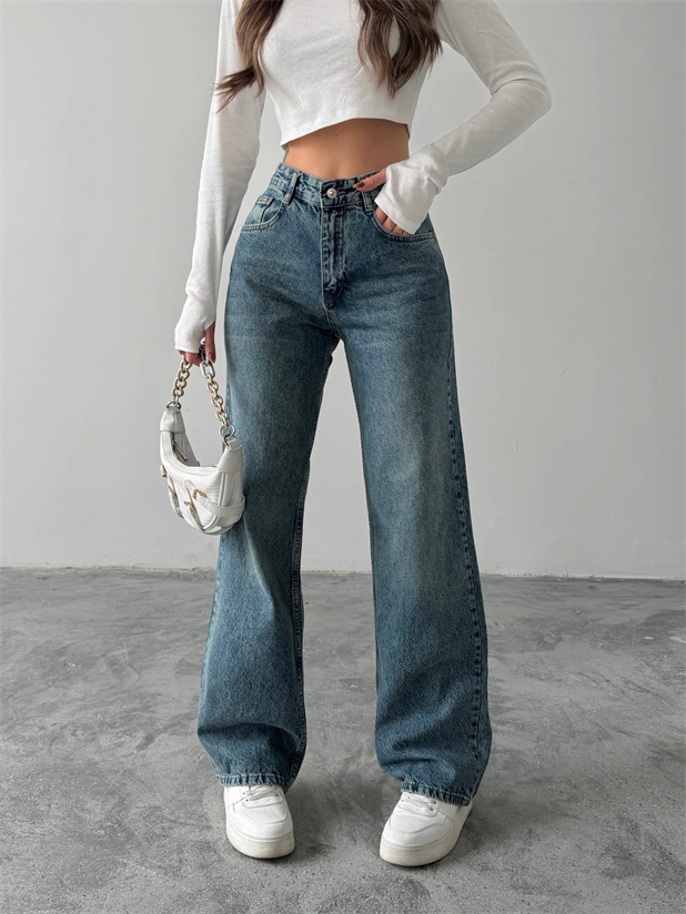 Vintage Wide Leg Jean Pantolon - Mavi