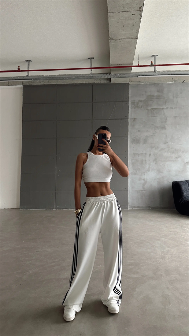 Şerit Detay Eşofman - Beyaz