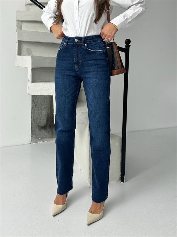 Paça Kesik Likralı Straight Jean - Lacivert