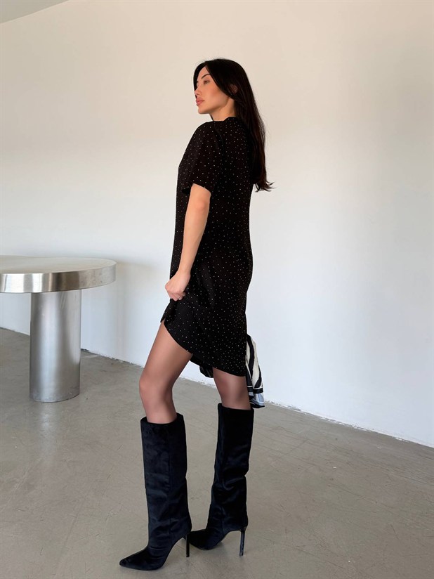 Taş Detaylı Modal Elbise - Siyah