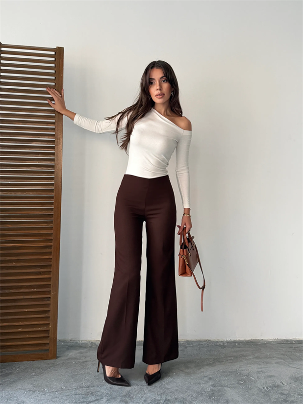 Gizli Fermuarlı Pantolon - Kahve