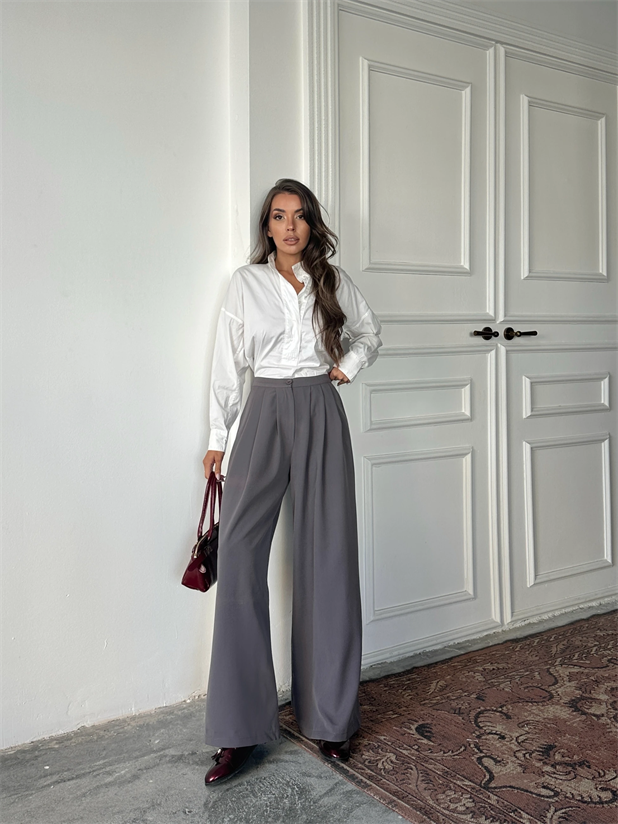 Nadia Pileli Pantolon Füme - Füme