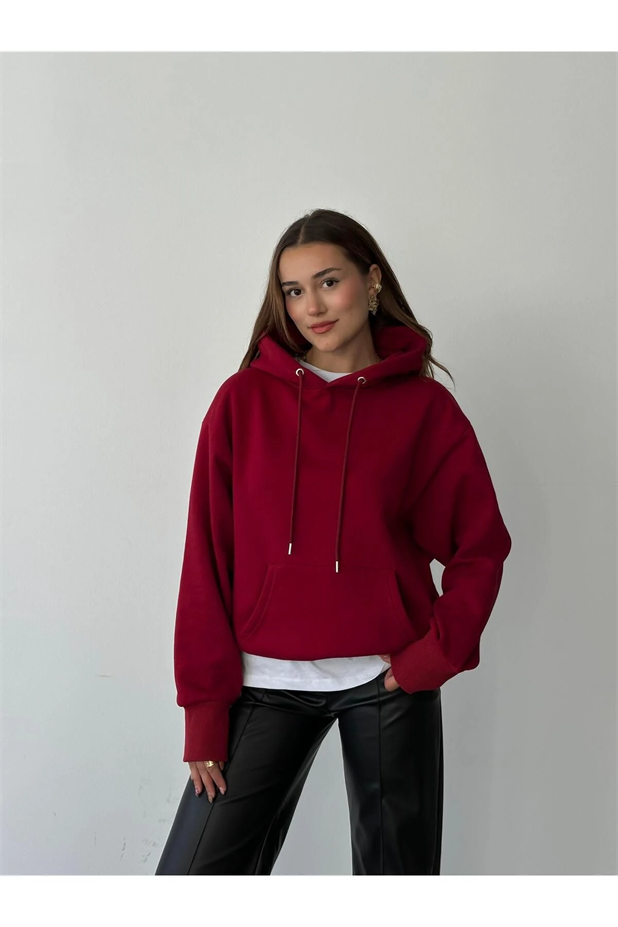 Kanguru İpli Sweat Bordo - Bordo