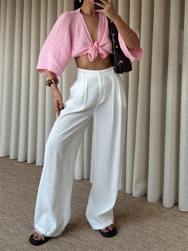 Modal Üç Pile Palazzo  - Ekru