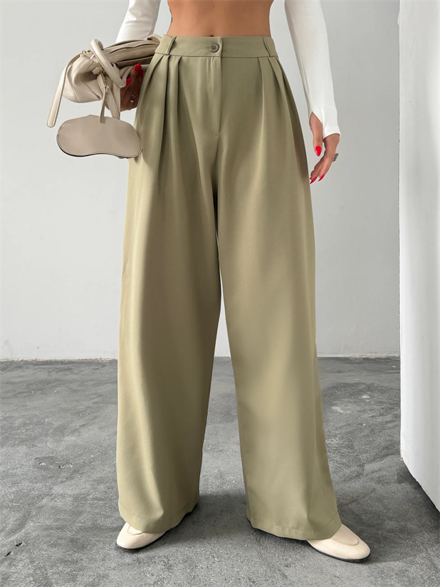 Üç Pile Palazzo Pantolon - Çağla Yeşili