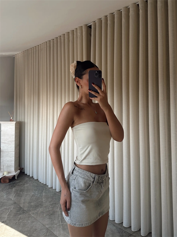 Scuba Straplez Crop - Taş