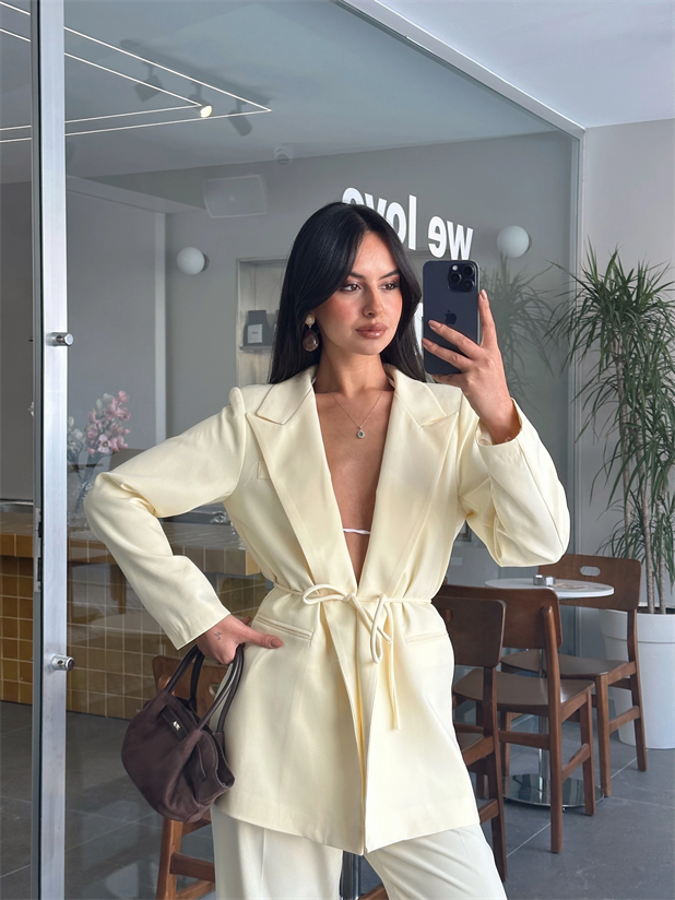 Bağlama Detay Ceket - Limon Sarısı