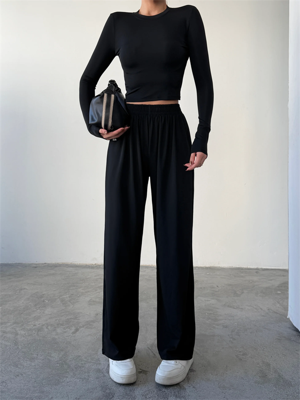 Uzun Kol Bisiklet Yaka Takım  - Siyah