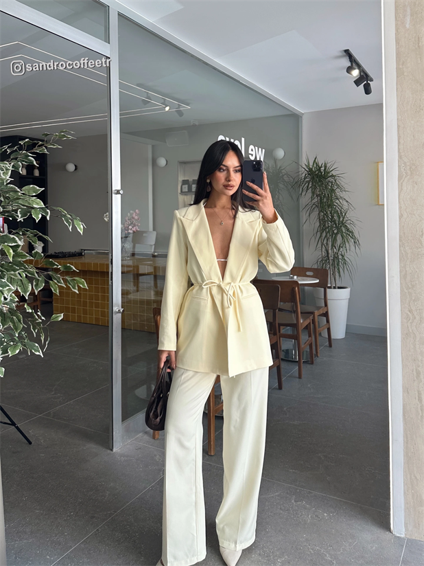 Bağlama Detay Ceket - Limon Sarısı