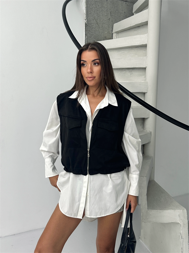 Cep Detay Nubuk Yelek - Siyah