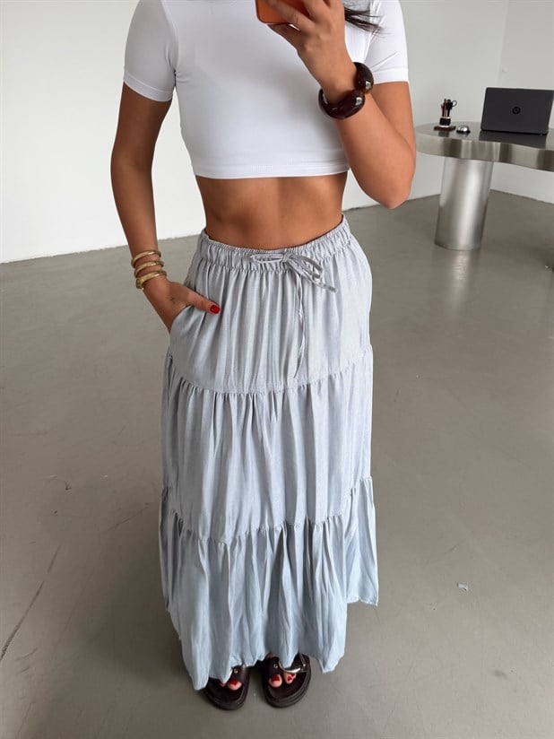 Katlı Maxi Etek - Gri
