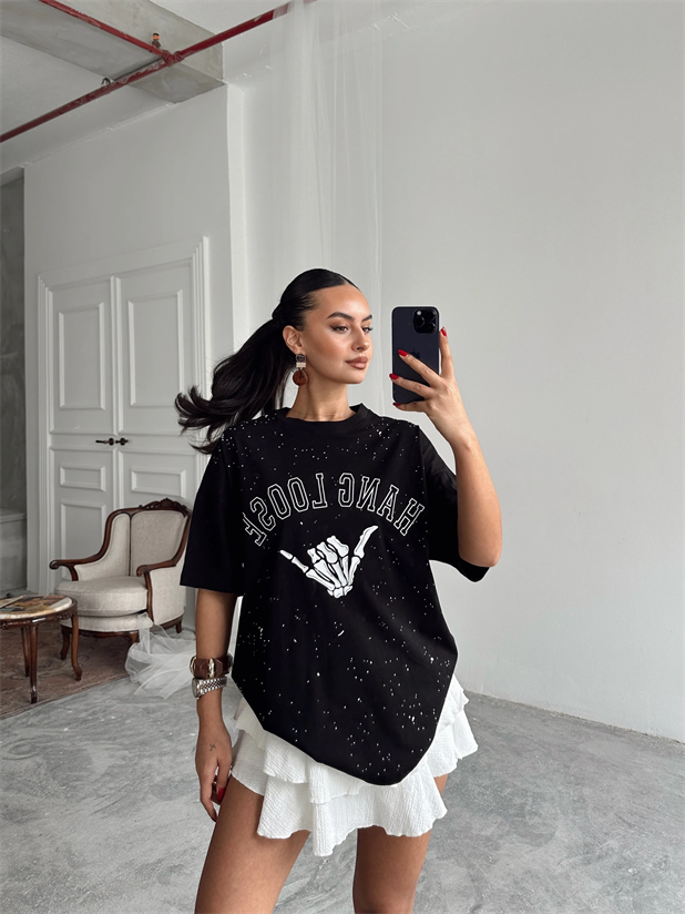 Hang Loose Baskılı Tshirt Siyah - Siyah
