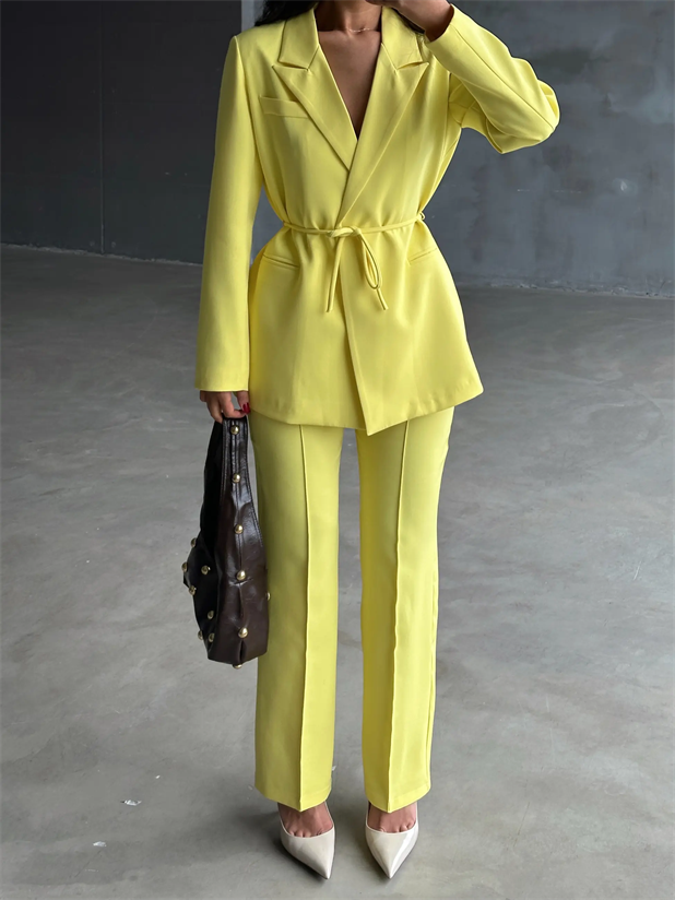 Bağlama Detay Ceket - Sarı