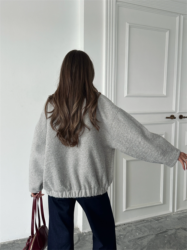 Kırçıllı Kaşe Mont - Gri