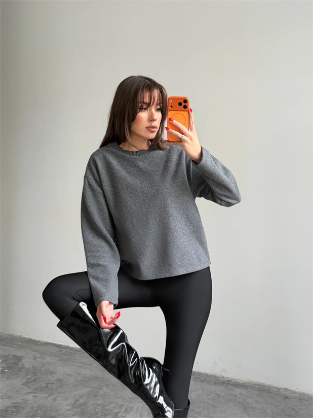 Yaka Ribana Detay Sweat - Füme