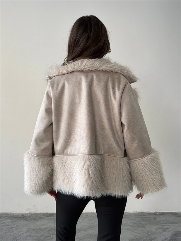 Kürklü Süet Kaban - Taş