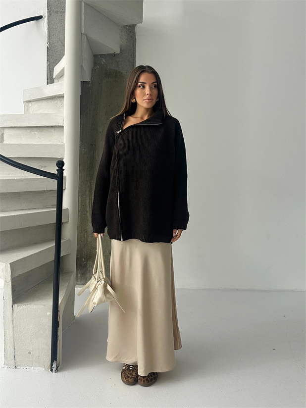 Saten Maxi Boy Etek - Taş