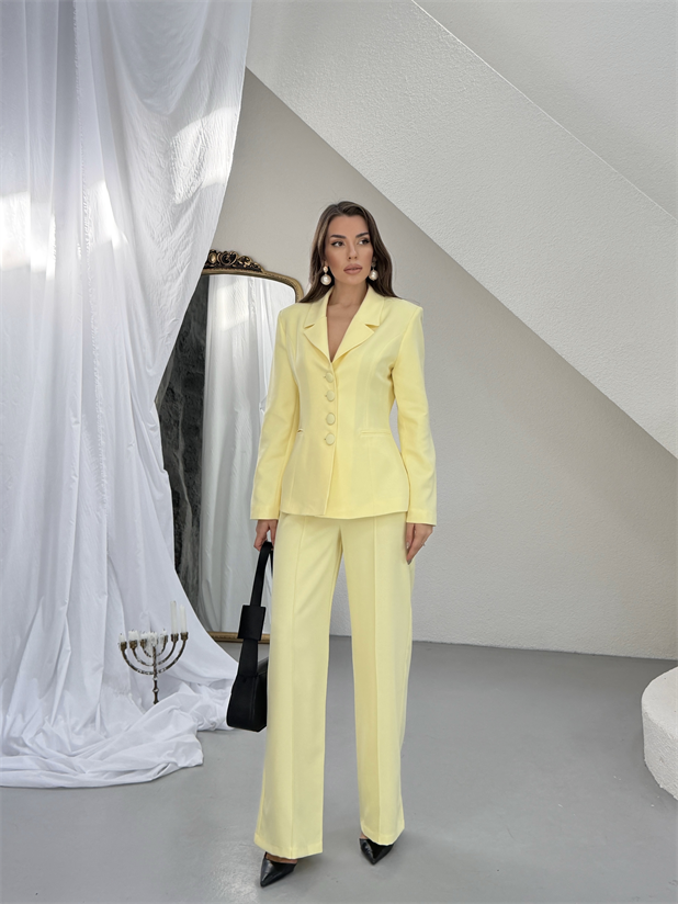 Dört Düğmeli Ceket Pantolon Takım - Sarı