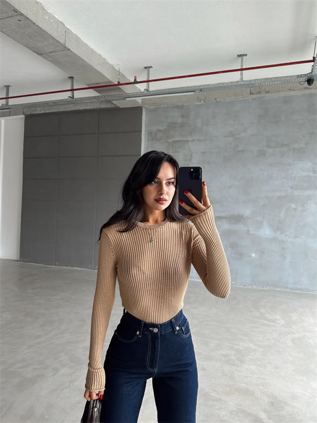 Arya Bisiklet Yaka Basic Triko Vizon - Vizon