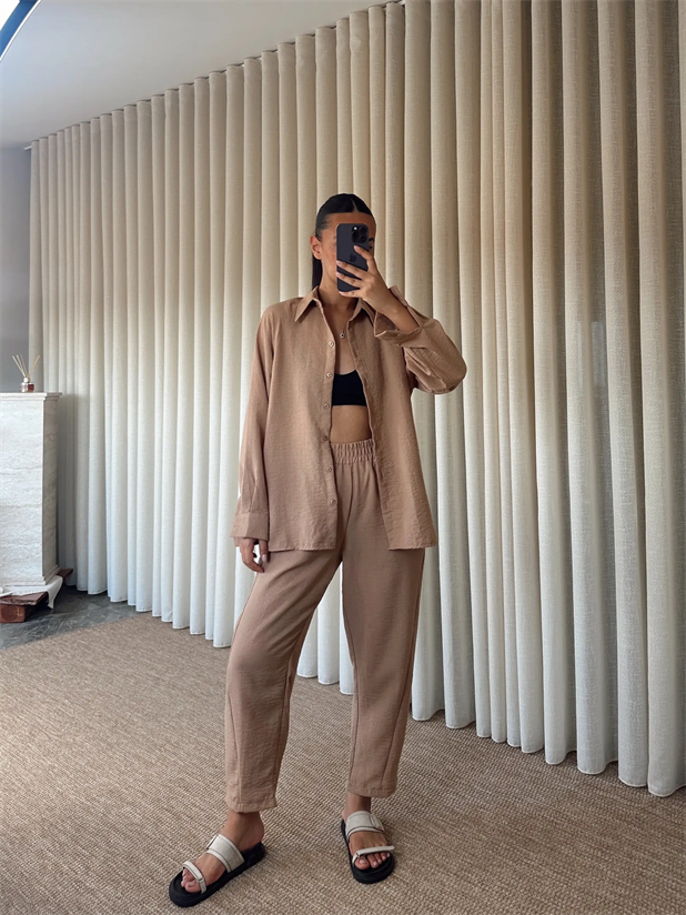 Reglon Kol Gömlek Pantolon Takım  - Vizon