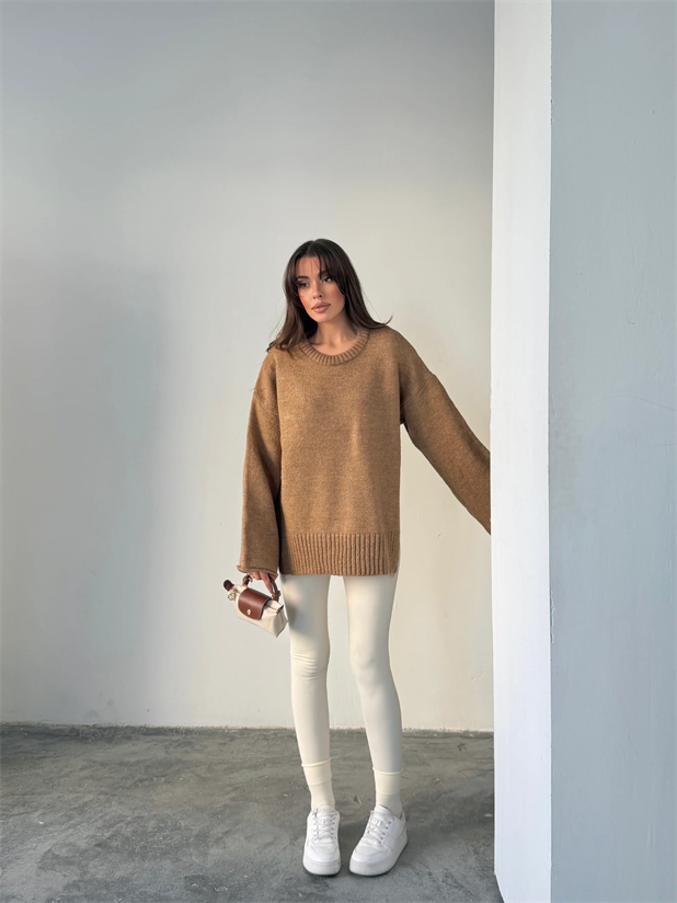 Yırtmaçlı Basic Triko  - Vizon