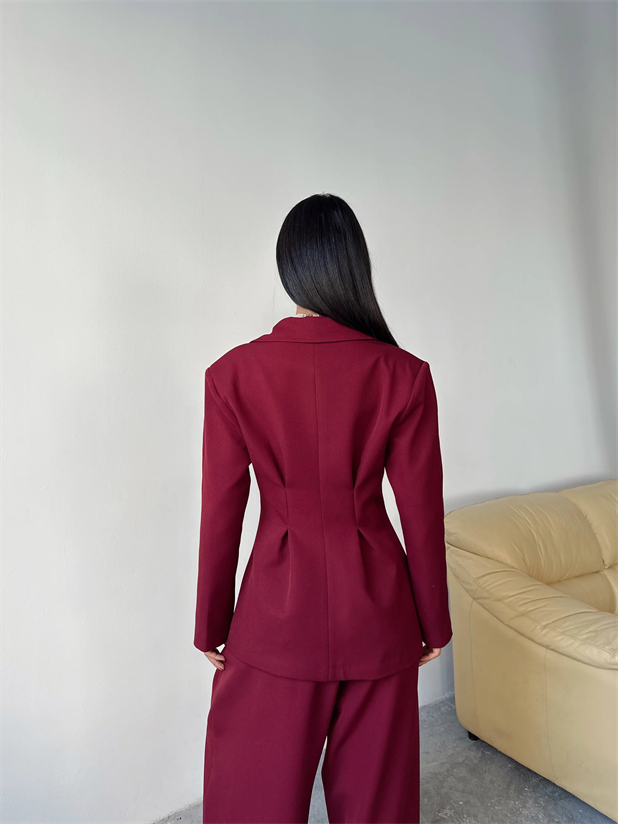 Pile Detay Oturtmalı Blazer Ceket  - Bordo