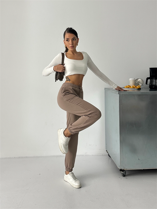 Bel Lastik Jogger Eşofman Vizon - Vizon