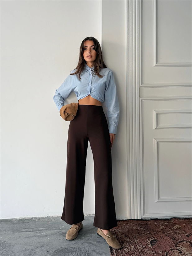 Bel İçten Lastik Kumaş Pantolon  - Kahve