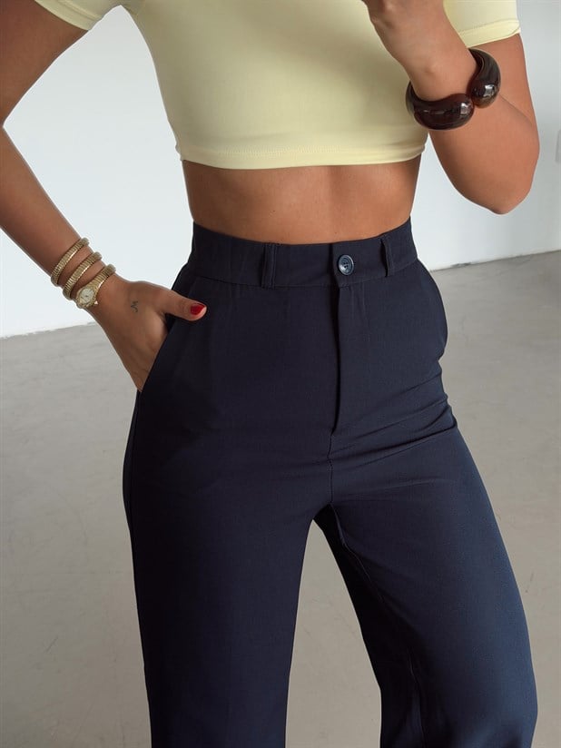 Pilesiz Palazzo Pantolon - Lacivert