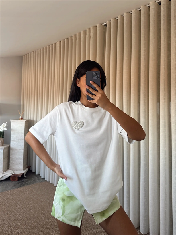 İnci Detay Oversize Basic - Beyaz