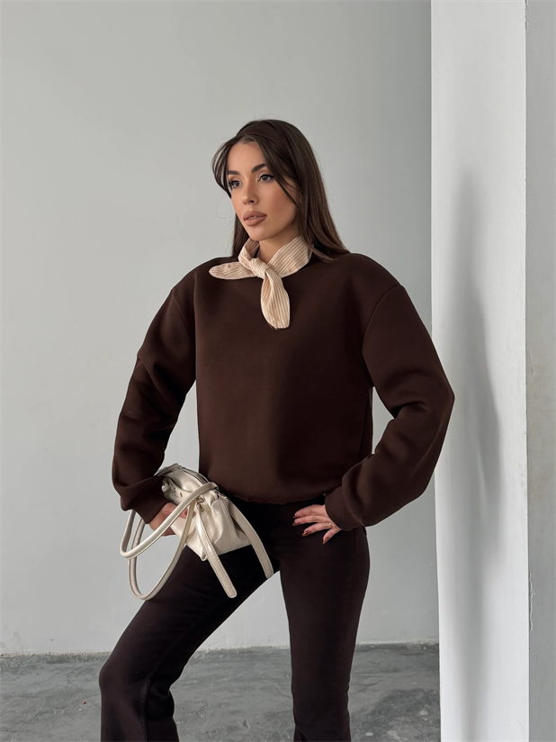 Fular Detaylı Sweatshirt - Kahve