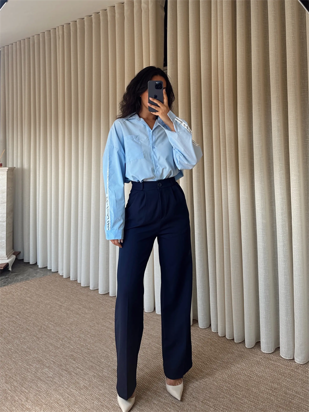 Bel Lastik Palazzo Pantolon - Lacivert