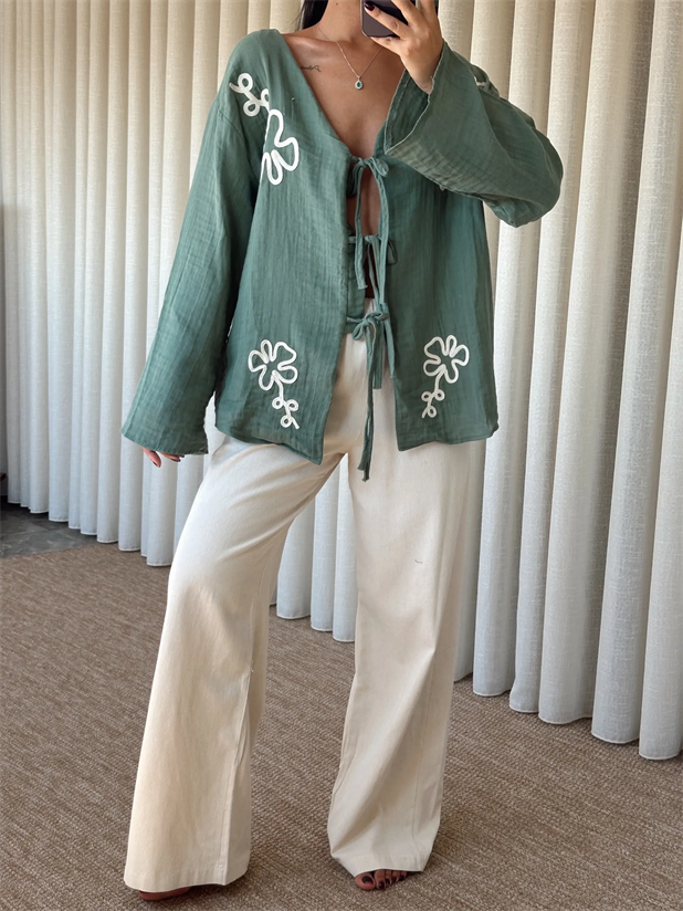 Nakışlı Kimono Takım  - Mint