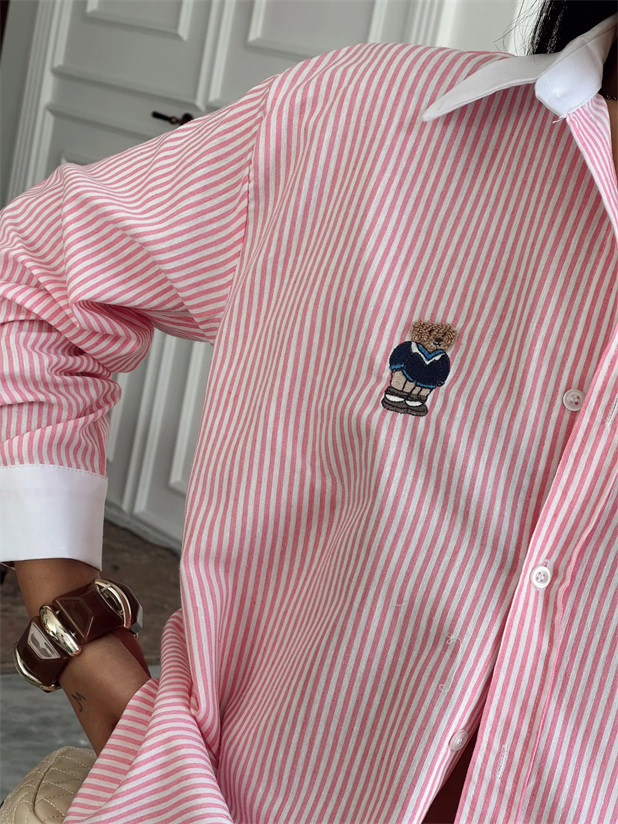 Çizgili Ayıcıklı Gömlek - Pembe