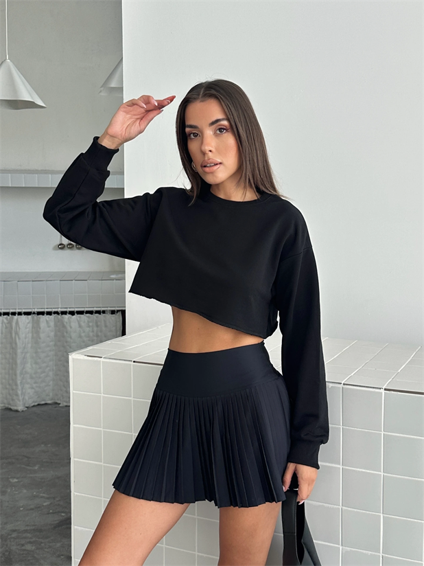 Dikişsiz Crop Sweat - Siyah