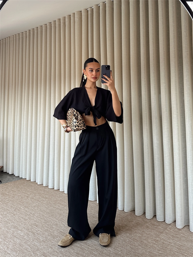 Modal Üç Pile Palazzo  - Siyah