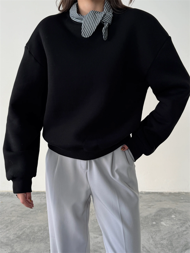 Fular Detaylı Sweatshirt - Siyah