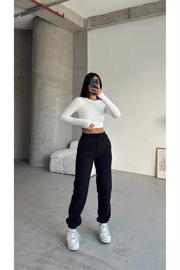 Bel Lastik Jogger Eşofman Siyah - Siyah